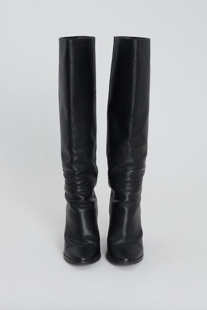 Black Knee-High Leather Heeled Boots
