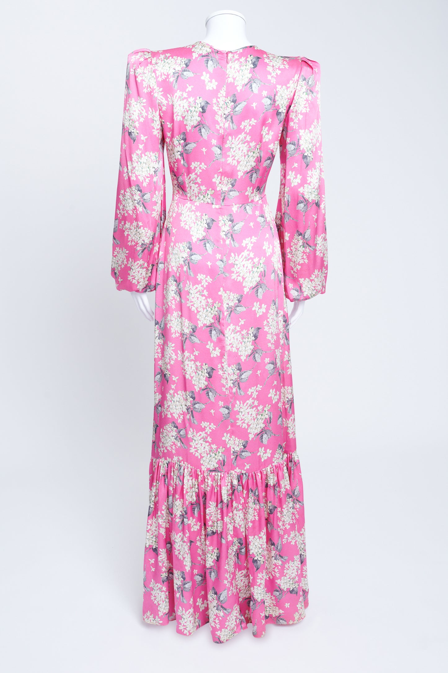 Pink Floral Print Belle Pleated Silk-Satin Maxi Dress