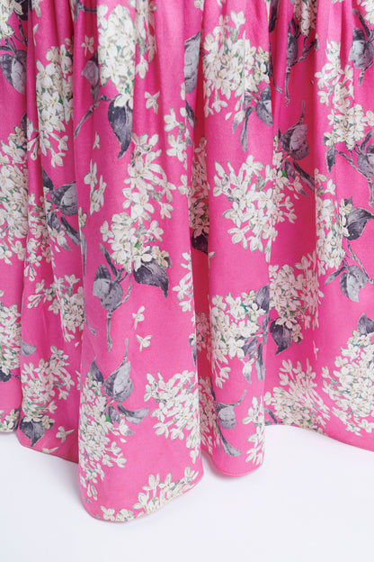 Pink Floral Print Belle Pleated Silk-Satin Maxi Dress