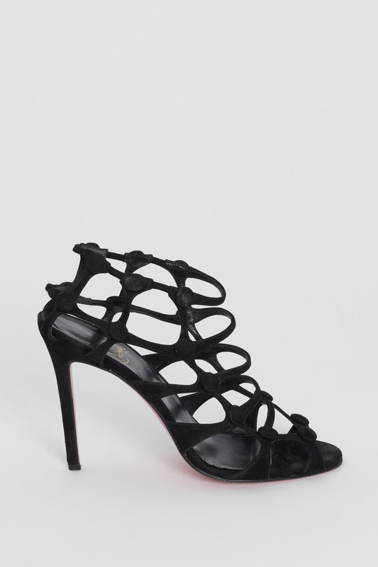 Black Gladiator Suede Preowned Heeled Sandals