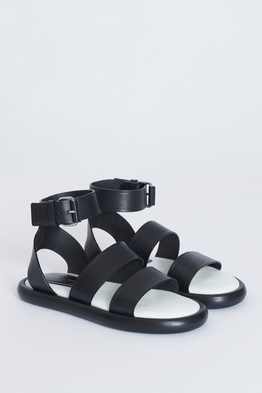 Black Leather Thick Strap Preowned Gladiator Sandals
