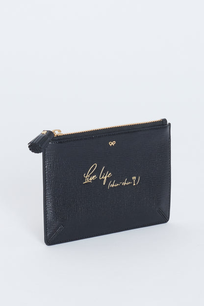 Black Leather Zipped Card Case