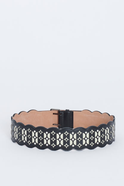 Black Leather Waist Belt With Cut Out