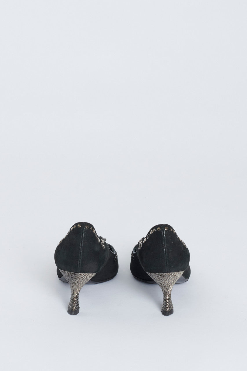 2000's Black Textured Suede Kitten Heel Preowned Pumps