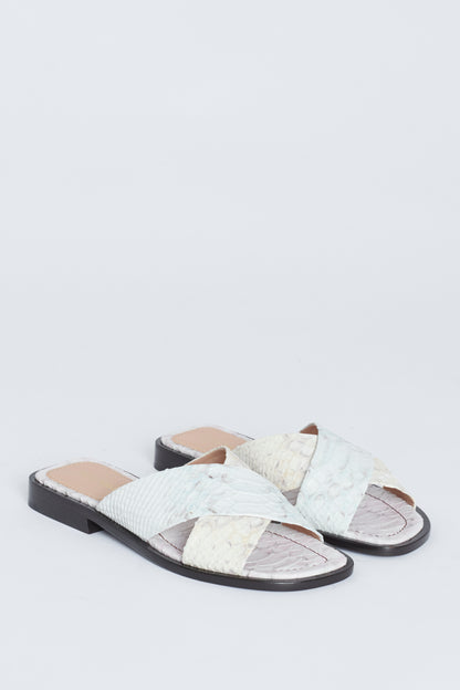 Off-White Leather Cassie Snakeskin Print Crossover Preowned Slides