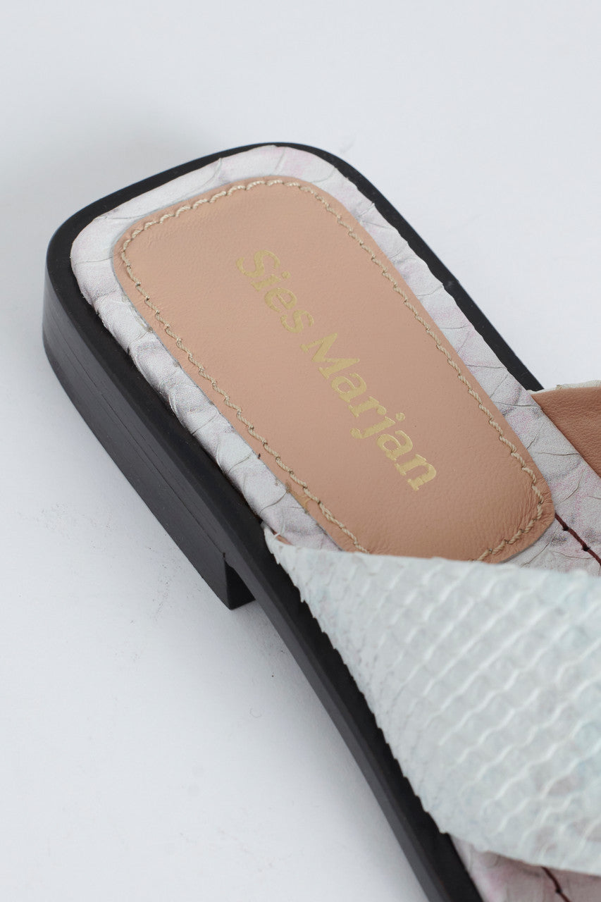 Off-White Leather Cassie Snakeskin Print Crossover Preowned Slides
