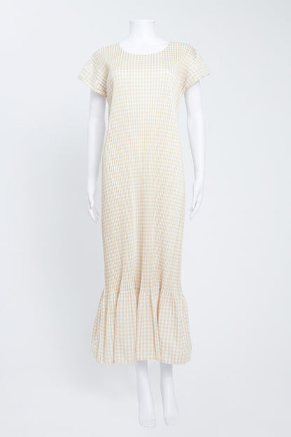 Yellow Pleats Please Gingham Midi Dress
