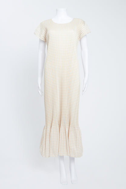 Yellow Pleats Please Gingham Midi Dress