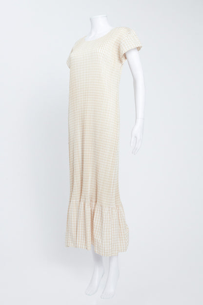 Yellow Pleats Please Gingham Midi Dress