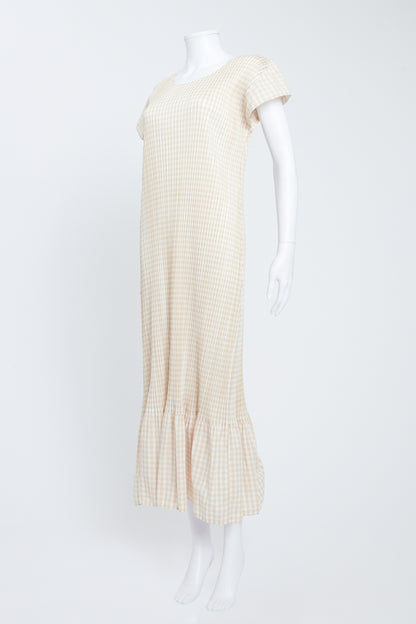Yellow Pleats Please Gingham Midi Dress