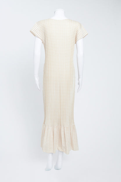 Yellow Pleats Please Gingham Midi Dress