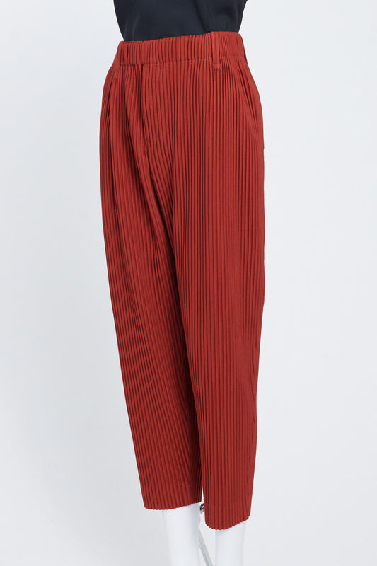 Cardinal Red Homme Plisse Tapered Trousers