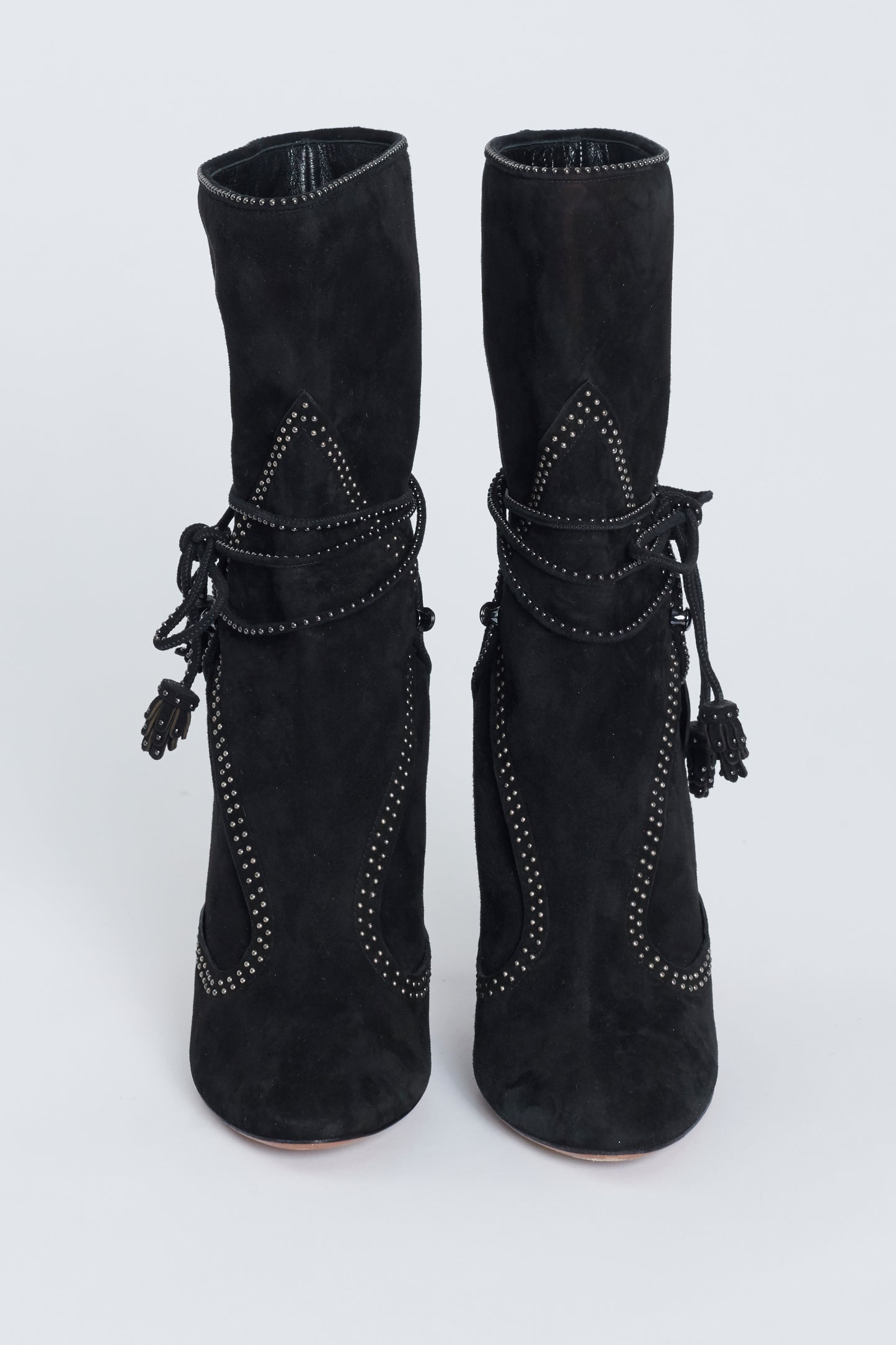 Black Suede Gunmetal Studded Stiletto Heeled Preowned Boots