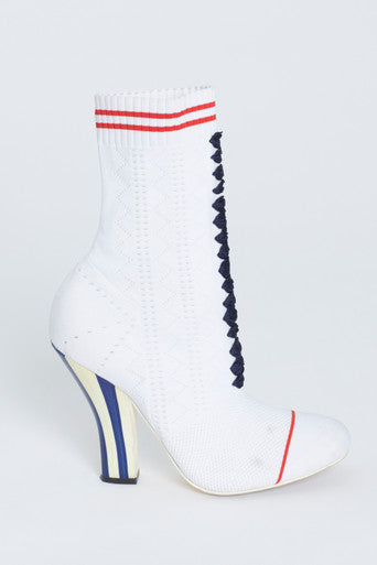 White Stretch Knit Lace Up Preowned Sock Boots