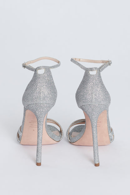 Silver Glitter Leather Nudist Disco Preowned Heeled Sandals
