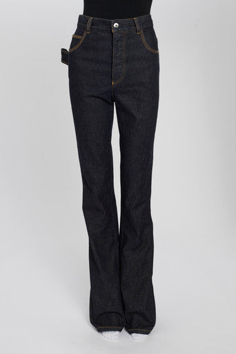 Dark Blue Denim Side-loop Flared Jeans