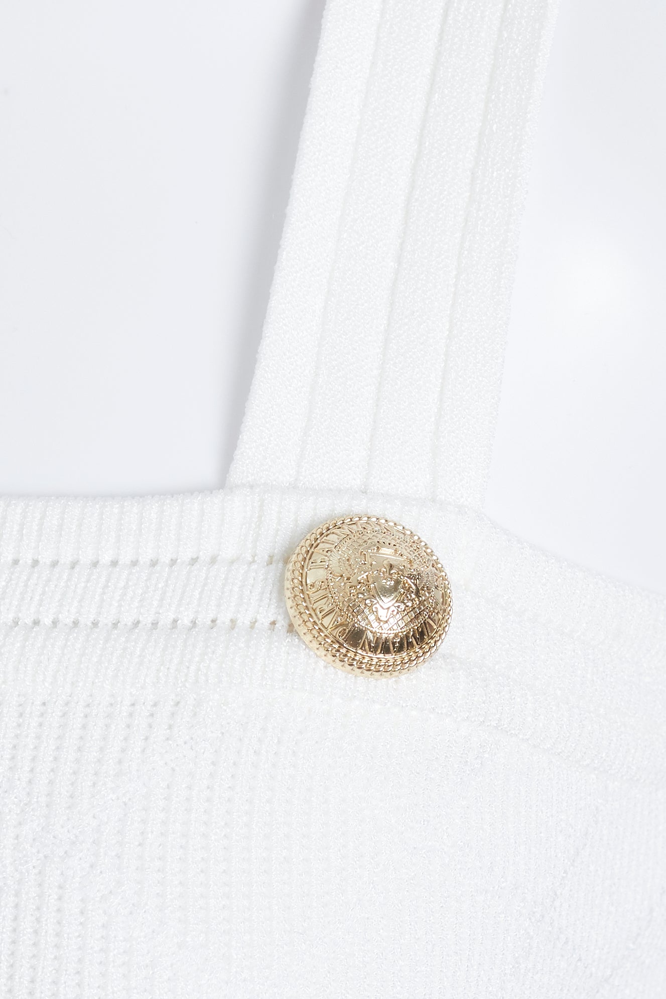 Cream Elasticated Knit Preowned Crop Top with Gold Buttons