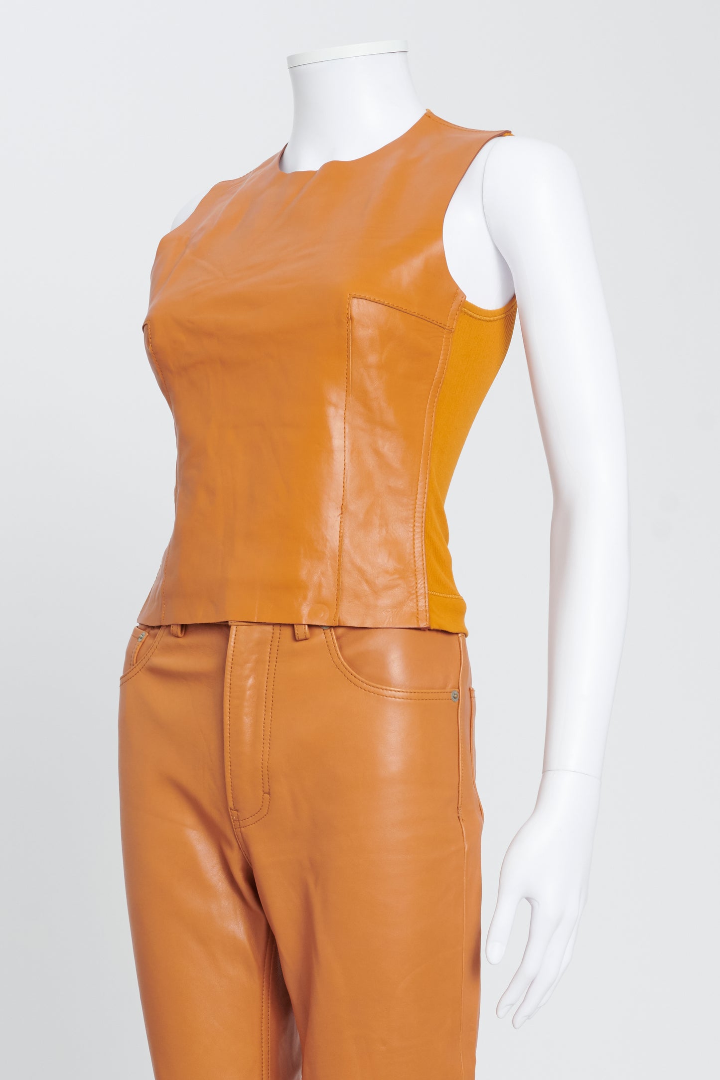 Cognac Leather Sleeveless Leather Top