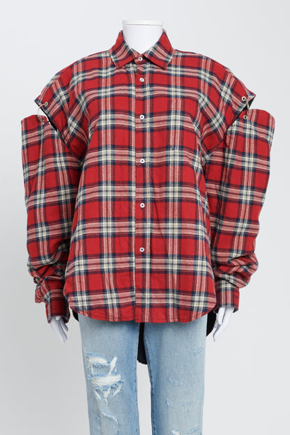 Red Check Split Arm Flannel Shirt With Quilted Lining