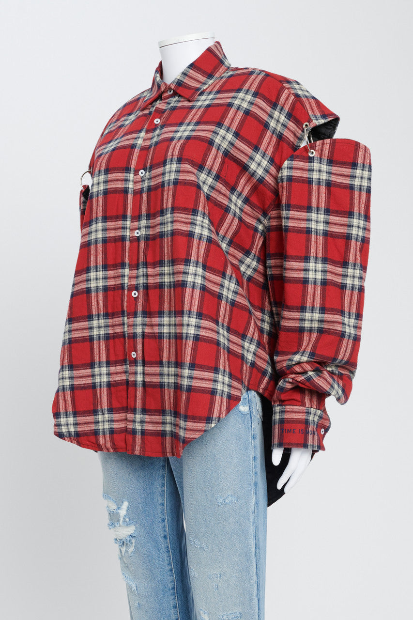 Red Check Split Arm Flannel Shirt With Quilted Lining