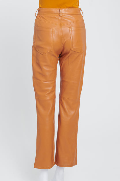 Cognac Leather High Waist Trousers