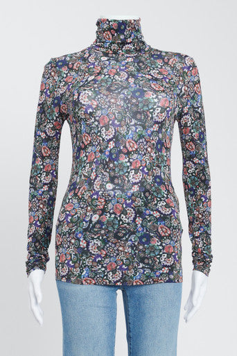 Multicoloured Printed Mesh Roll Neck Top