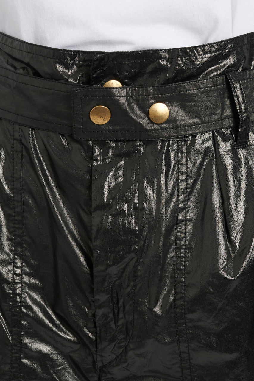 Black Shiny Cotton High-Waist Shorts