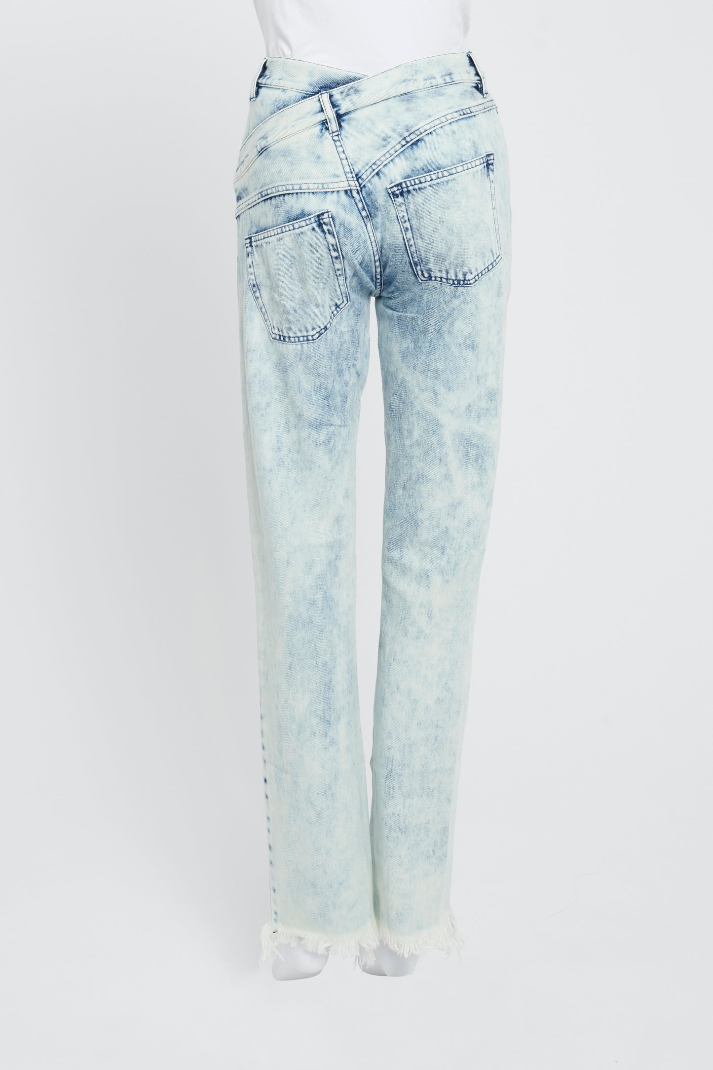 Blue Acid Wash Straight Leg Jeans With Stepped Waistband