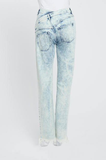 Blue Acid Wash Straight Leg Jeans With Stepped Waistband