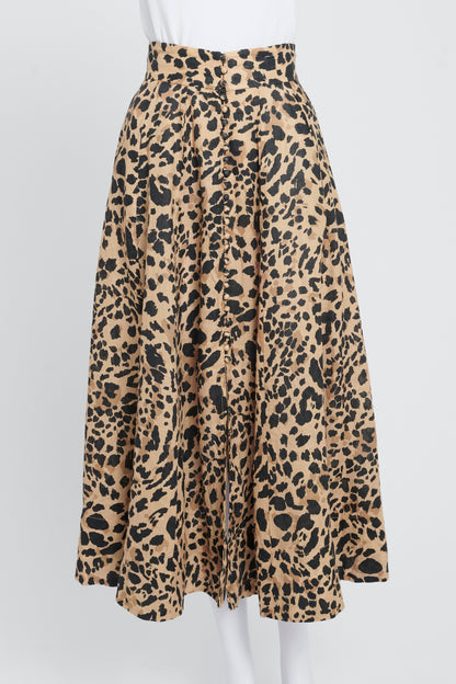 Brown Leopard Print Button Up Midi Skirt