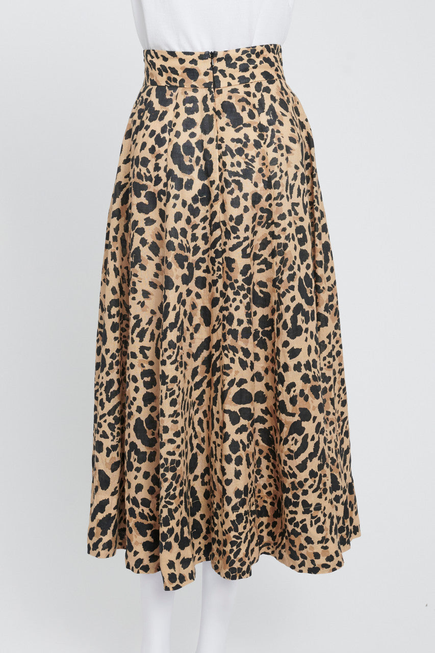 Brown Leopard Print Button Up Midi Skirt