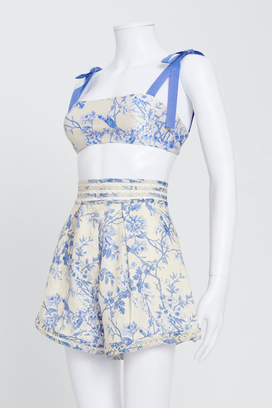 Floral Printed Linen Shorts And Bikini Top Set