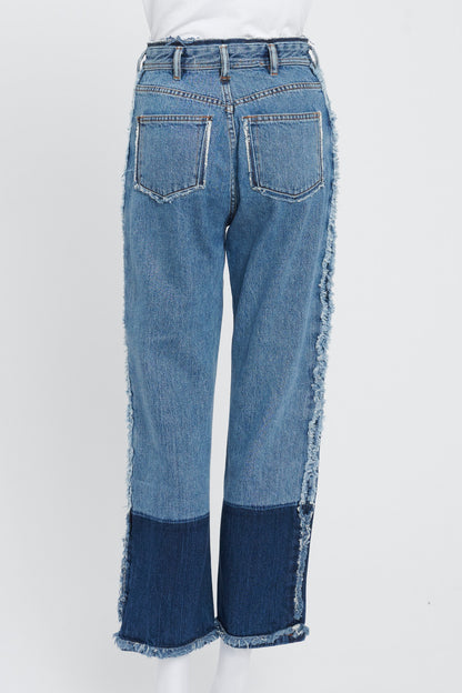 Mid-Blue and Indigo Contrasting Jeans With Frayed Detailing