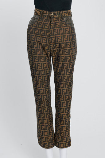 Vintage Brown Zucca Print Cropped Trousers