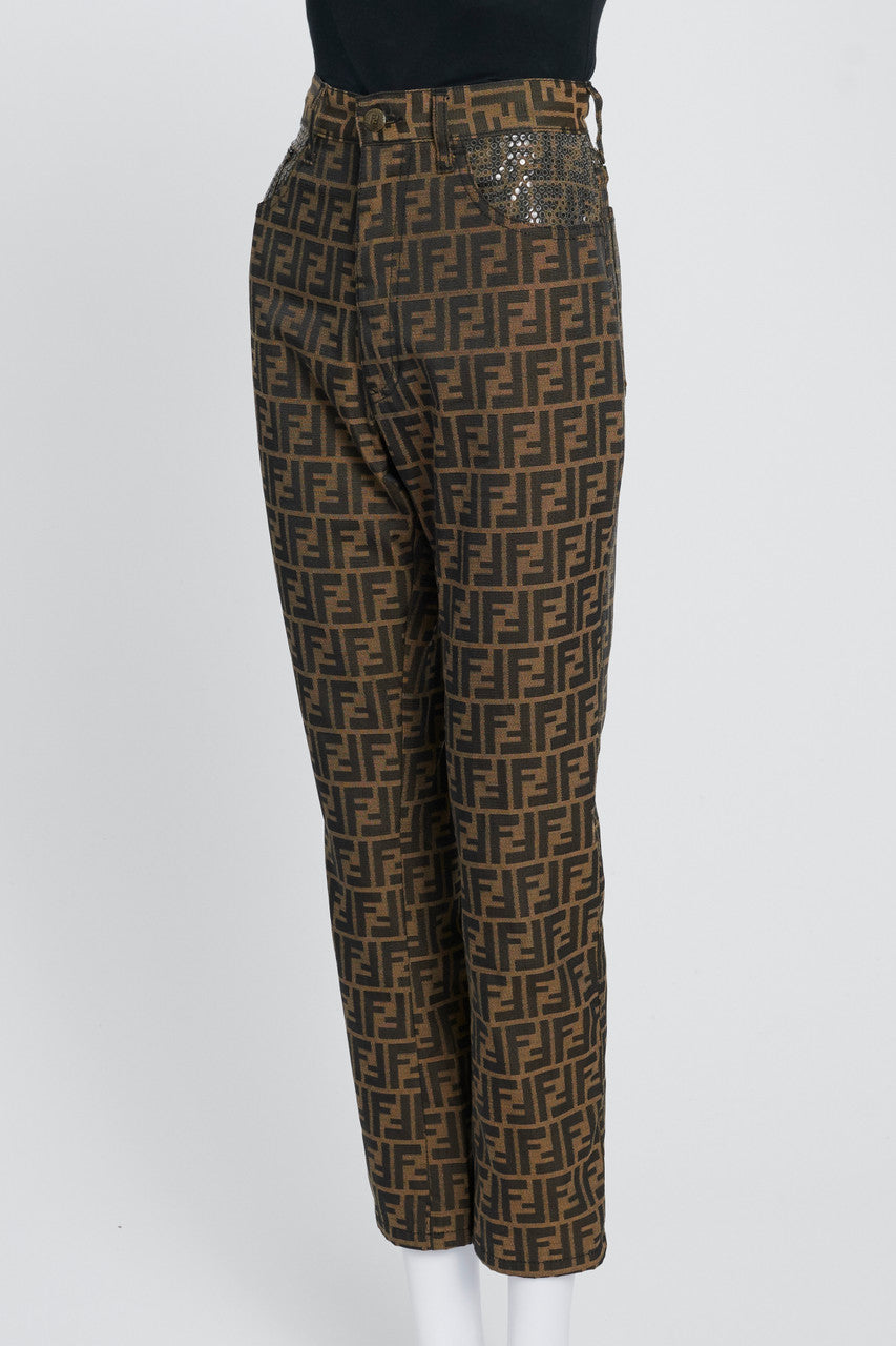 Vintage Brown Zucca Print Cropped Trousers