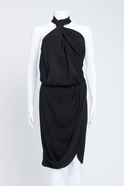 Black Crepe Wrap Midi Dress