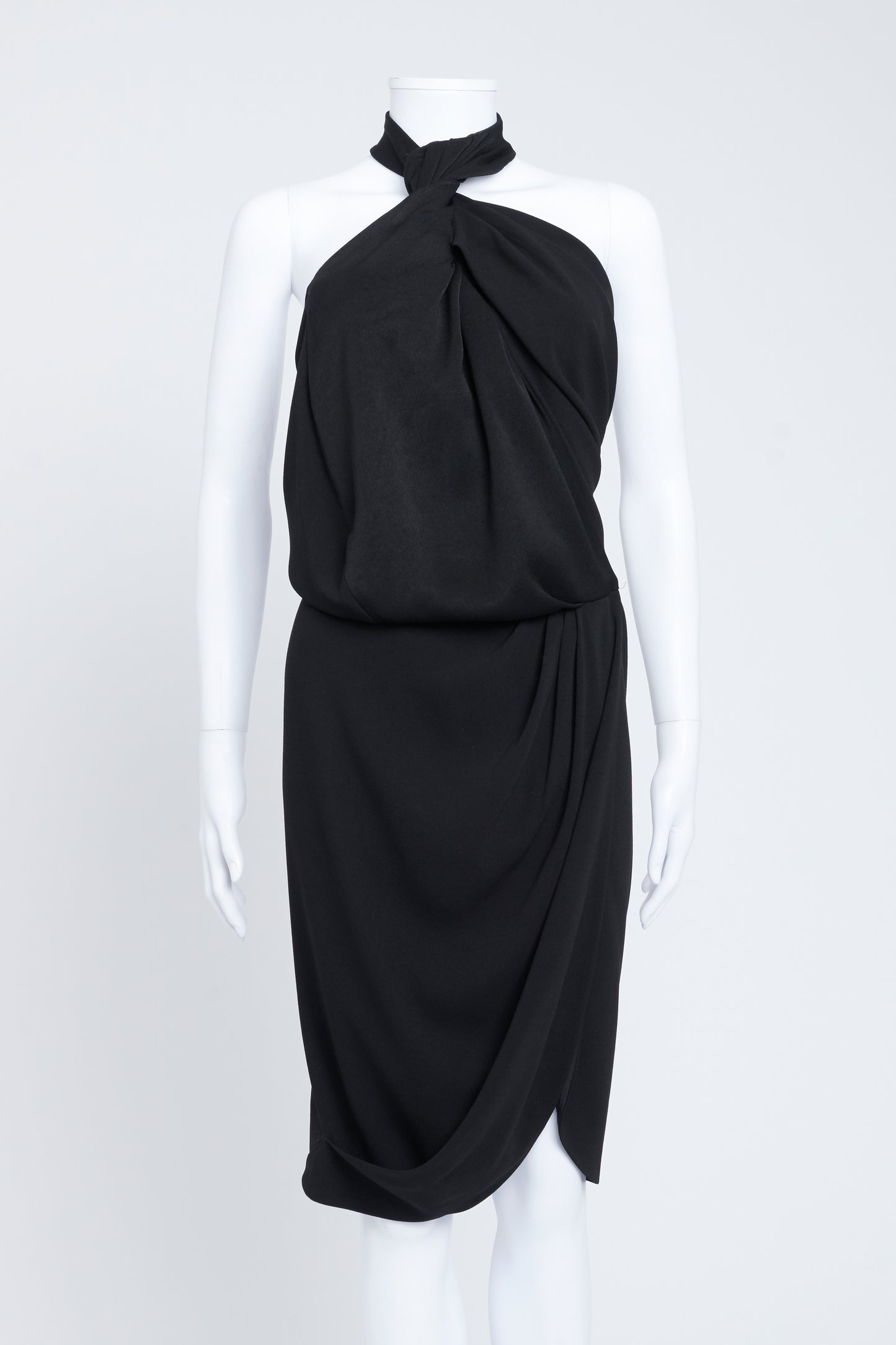 Black Crepe Wrap Midi Dress