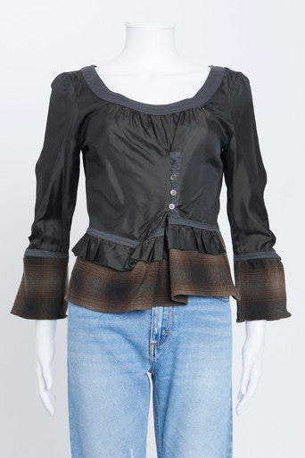 Khaki Long Sleeved Top With Contrast Texture Detailing