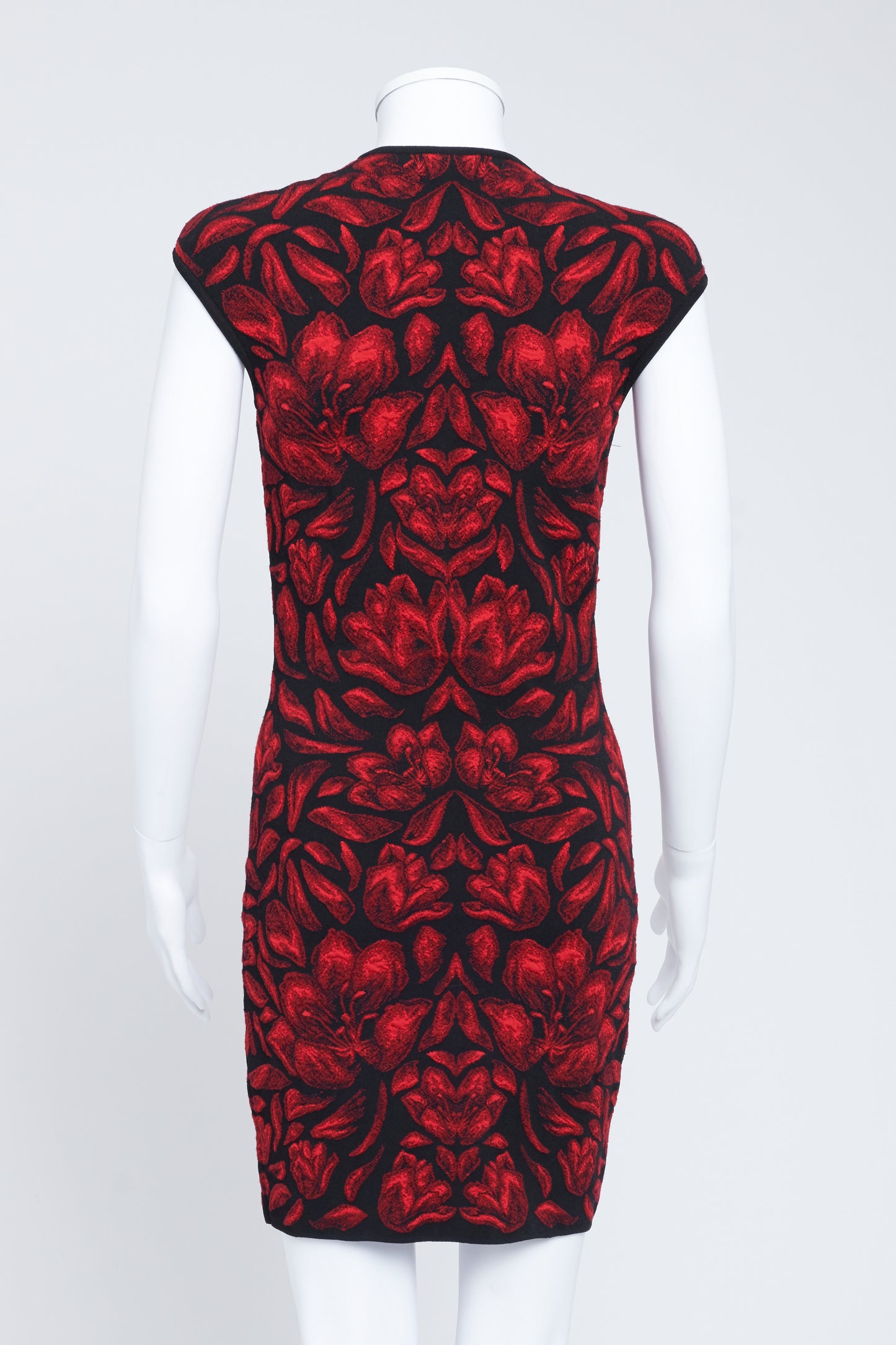 Red and Black Floral Print Midi Dress