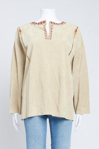 Sand Embroidered Suede Top