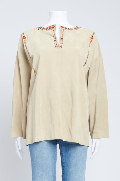 Sand Embroidered Suede Top