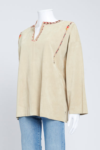 Sand Embroidered Suede Top