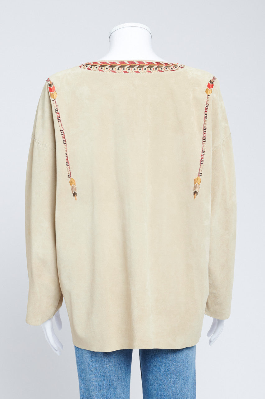 Sand Embroidered Suede Top