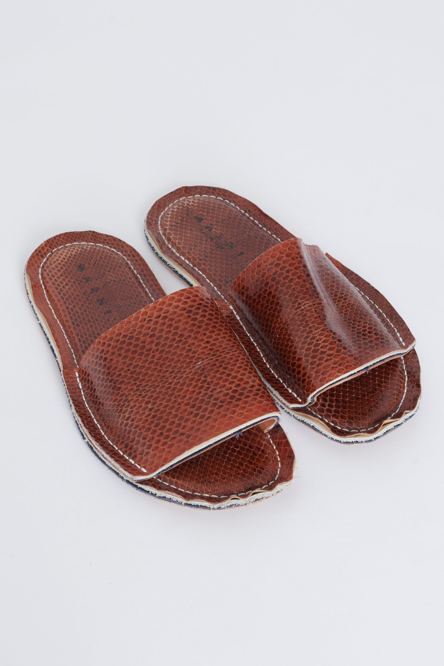 Brown Patent Snake Print Leather Preowned Slides