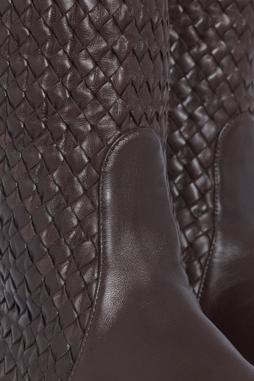 Brown Woven Intrecciato Leather Preowned Boots