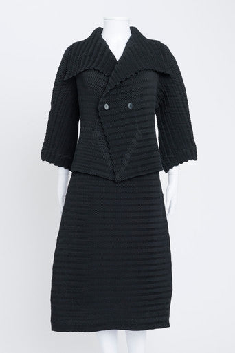 Black Wave Pleated Skirt Suit Ensemble