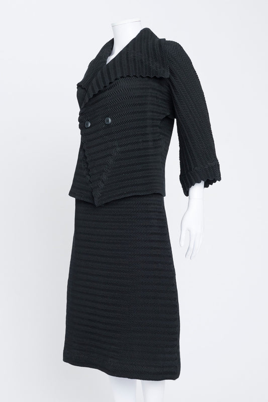 Black Wave Pleated Skirt Suit Ensemble