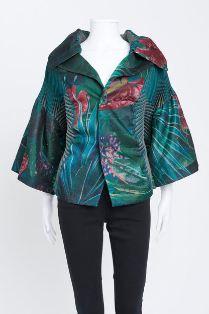 Floral Printed Pleated Woven Silk Jacket