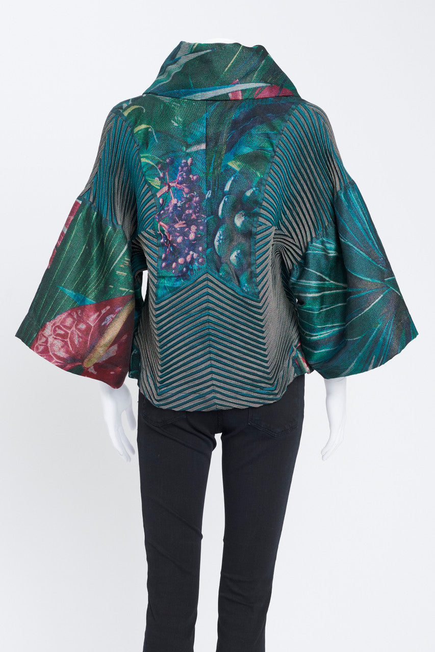 Floral Printed Pleated Woven Silk Jacket