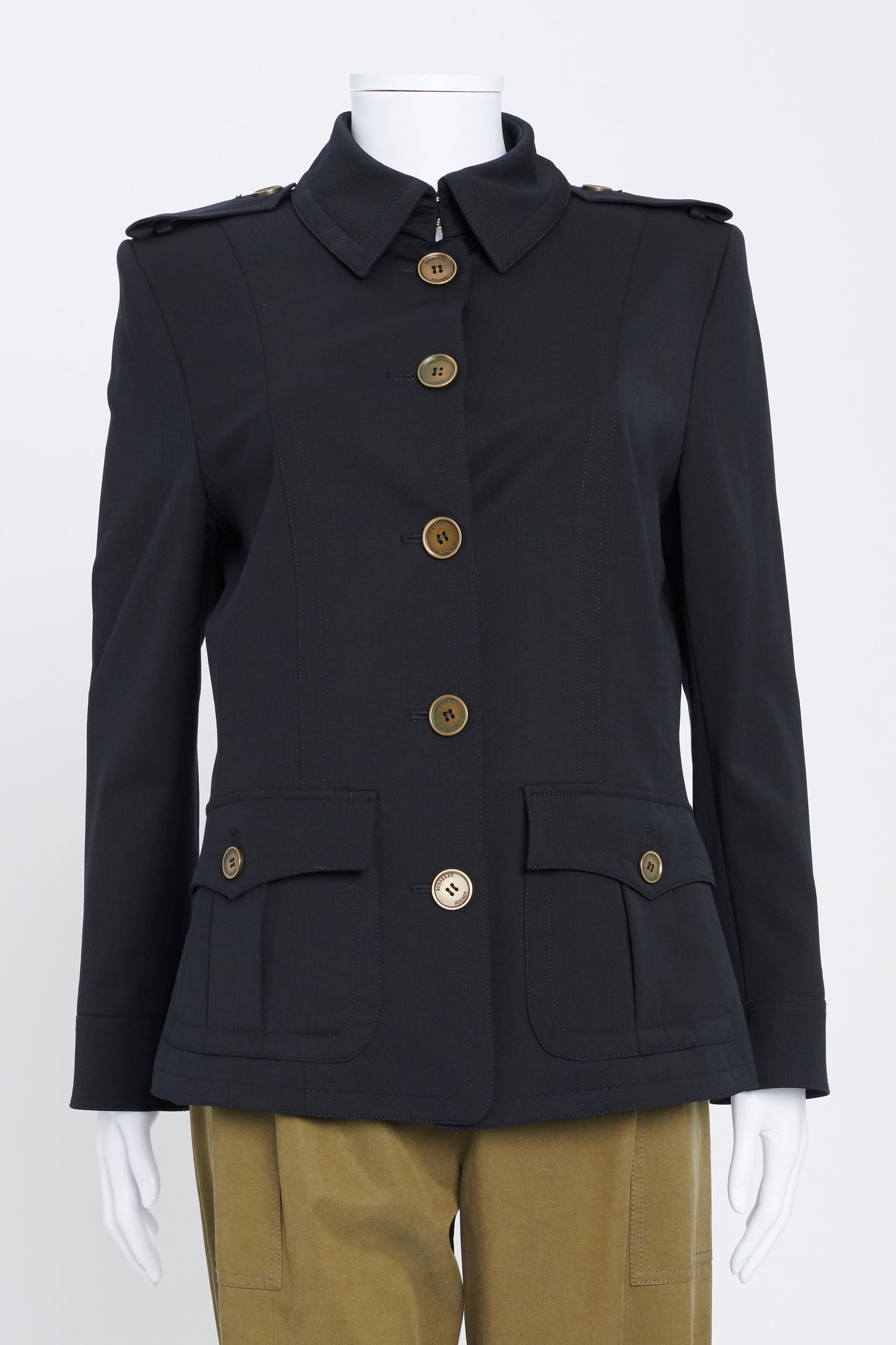 Navy Blue Lightweight Wool Military Style Jacket